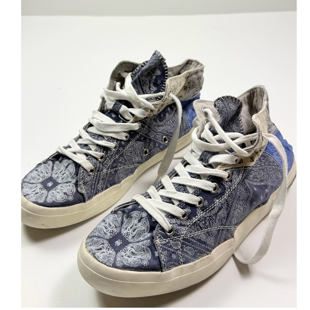Sun + Stone Mens Blue Paisley Patchwork High Top Sneakers Size 10 Bandana Print